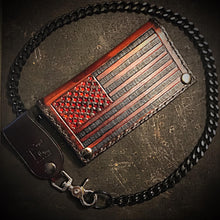 Load image into Gallery viewer, Long Biker Leather Wallet with Chain 
- Custom Art, Brown
