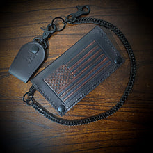 Load image into Gallery viewer, Long Biker Leather Wallet with Chain- Old Glory, Black