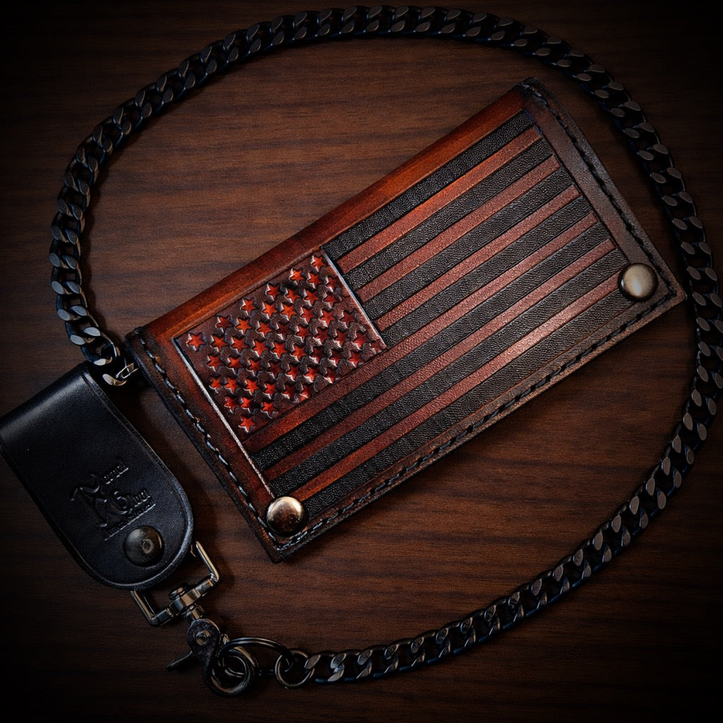 Long Biker Leather Wallet with Chain - Custom Art, Brown – Forged