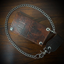 Load image into Gallery viewer, Long Biker Leather Wallet with Chain 
- Custom Art, Brown