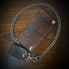Load image into Gallery viewer, Long Biker Leather Wallet with Chain 
- Custom Art, Brown