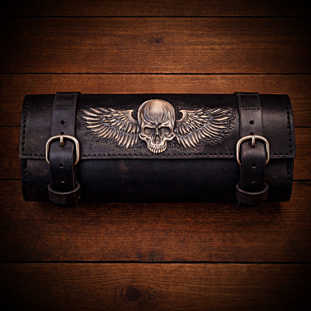 TATTOO STUDIO YAMADA ポーチ　レザー　バイカー Tool bag for Motorcycle - Chopper Style, Small, Custom Art, Black