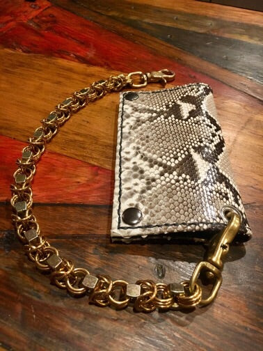 Long Biker Exotic Leather Wallet with Chain - Genuine Python