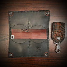 Load image into Gallery viewer, Long Biker Exotic Leather Wallet with Chain - American Alligator Leather Brown, Black Interior, Black Stitching
