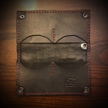Load image into Gallery viewer, Long Biker Exotic Leather Wallet with Chain - American Alligator Leather, All Black, Red Stitching