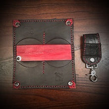 Load image into Gallery viewer, Long Biker Exotic Leather Wallet with Chain - American Alligator Leather, Black, Red Interior, Red Stitching
