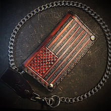 Load image into Gallery viewer, Long Biker Leather Wallet with Chain - Old Glory, Brown