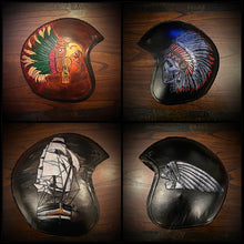 Load image into Gallery viewer, Open Face Helmet, send me your favorite helmet, I’ll cover it in leather