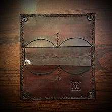 Load image into Gallery viewer, Long Biker Exotic Leather Wallet with Chain - Genuine Elephant Leather, Black, Brown Interior, Brown Stitching