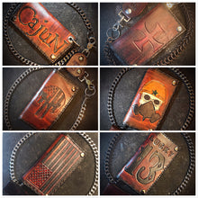 Load image into Gallery viewer, Long Biker Leather Wallet with Chain 
- Custom Art, Brown