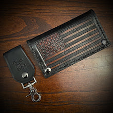 Load image into Gallery viewer, Long Biker Leather Wallet with Chain- Old Glory, Black