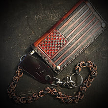 Load image into Gallery viewer, Long Biker Leather Wallet with Chain - Old Glory, Brown
