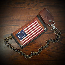 Load image into Gallery viewer, Long Biker Leather Wallet with Chain - Betsy Ross, Brown