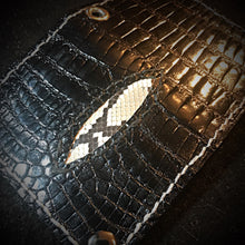 Load image into Gallery viewer, Long Biker Exotic Leather Wallet with Chain - American Alligator, w/ Rectum Python Inlay (the devils anus wallet)