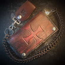Load image into Gallery viewer, Long Biker Leather Wallet with Chain
- Crusader Cross, Brown