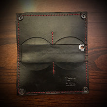 Load image into Gallery viewer, Long Biker Exotic Leather Wallet with Chain - Genuine Black Elephant w/ Red Stitching
