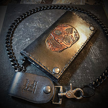 Load image into Gallery viewer, Long Biker Leather Wallet with Chain
- Sugar Skull, Black