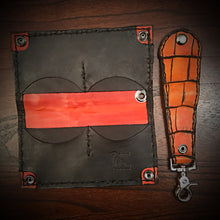 Load image into Gallery viewer, Long Biker Exotic Leather Wallet with Chain - American Alligator Leather, Orange & Black