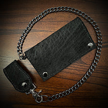 Load image into Gallery viewer, Long Biker Exotic Leather Wallet with Chain - Genuine Hippopotamus - Black
