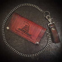 Load image into Gallery viewer, Long Biker Leather Wallet with Chain
- Gadsden Flag, Brown
