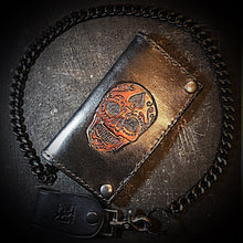 Load image into Gallery viewer, Long Biker Leather Wallet with Chain
- Sugar Skull, Black
