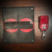 Load image into Gallery viewer, Long Biker Exotic Leather Wallet with Chain - American Alligator Leather, Red, Red & Black Interior, Black Stitching