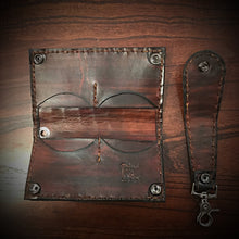 Load image into Gallery viewer, Long Biker Exotic Leather Wallet with Chain - American Alligator Leather, Black, Brown Interior, Brown Stitching