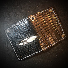 Load image into Gallery viewer, Long Biker Exotic Leather Wallet with Chain - American Alligator, w/ Rectum Python Inlay (the devils anus wallet)