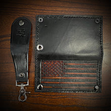 Load image into Gallery viewer, Long Biker Leather Wallet with Chain- Old Glory, Black