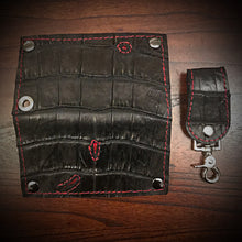 Load image into Gallery viewer, Long Biker Exotic Leather Wallet with Chain - American Alligator Leather, Black, Red Interior, Red Stitching