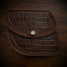 Load image into Gallery viewer, Swing Arm Bag - Fits Indian Scout &amp; Chief Models, With Alligator Print, On Brown Leather