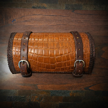 Load image into Gallery viewer, Round Bag for Motorcycles - Alligator Print On Brown Leather