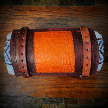 Load image into Gallery viewer, Bedroll for Motorcycles - Generation 2, Alligator Print Leather, On Brown Leather