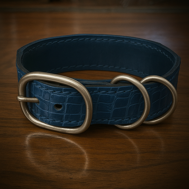 Dog Collar with Genuine Blue Alligator leather