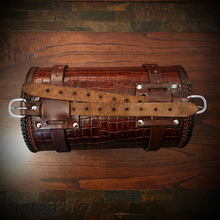 Load image into Gallery viewer, Round Bag for Motorcycles - Alligator Print On Brown Leather
