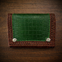 Load image into Gallery viewer, Motorcycle Windshield Bag - Alligator Print With Different Colors To Choose, On Brown Leather, Customized To Fit Any Bike