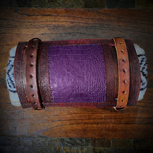 Load image into Gallery viewer, Bedroll for Motorcycles - Generation 2, Alligator Print Leather, On Brown Leather