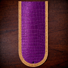 Load image into Gallery viewer, Fender Bib - Choice Of Alligator Print Leather Color, On Indian Tan Leather, Made To Fit Any Bike