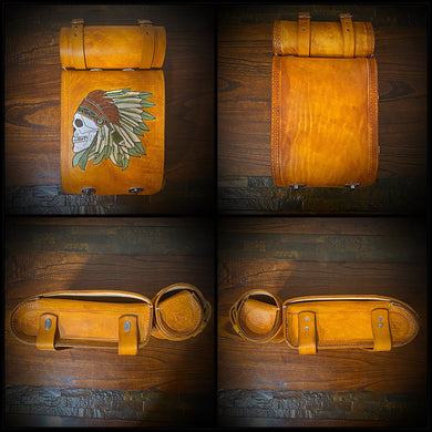 Motorcycle Luggage Rack Bag with Detachable Tool Bag, Custom Art, Indian Tan