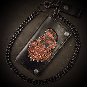 Long Biker Leather Wallet with Chain - Custom Art, Black