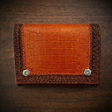Load image into Gallery viewer, Motorcycle Windshield Bag - Alligator Print With Different Colors To Choose, On Brown Leather, Customized To Fit Any Bike