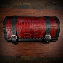 Load image into Gallery viewer, Round Bag for Motorcycles - Alligator Print On Black Leather