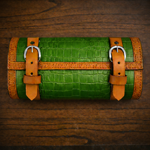 Load image into Gallery viewer, Tool Bag for Motorcycles - Alligator Print Leather, On Indian Tan Leather