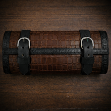 Load image into Gallery viewer, Tool Bag for Motorcycles - Alligator Print Leather, On Black Leather