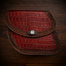 Load image into Gallery viewer, Swing Arm Bag - Fits Indian Scout &amp; Chief Models, With Alligator Print, On Brown Leather