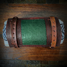 Load image into Gallery viewer, Bedroll for Motorcycles - Generation 2, Alligator Print Leather, On Brown Leather