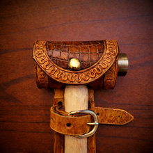Load image into Gallery viewer, Ball Peen Hammer Carrier for Motorcycles, Alligator Print Leather On Indian Tan Leather
