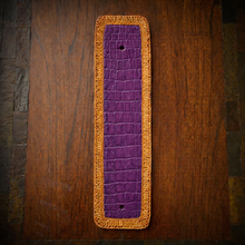 Load image into Gallery viewer, Front Fender Bib, Multiple Colors Of Alligator Print Leather, On Indian Tan Leather, Made To Fit Any Bike