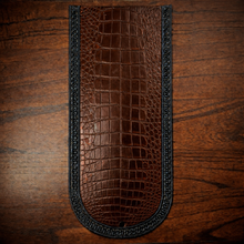Load image into Gallery viewer, Fender Bib - Choice Of Alligator Print Leather Color, On Black Leather, Made To Fit Any Bike