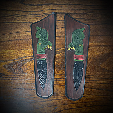 Leather Saddlebag Emblem/Protection, Aztec Obsidin Sacrificial Knife